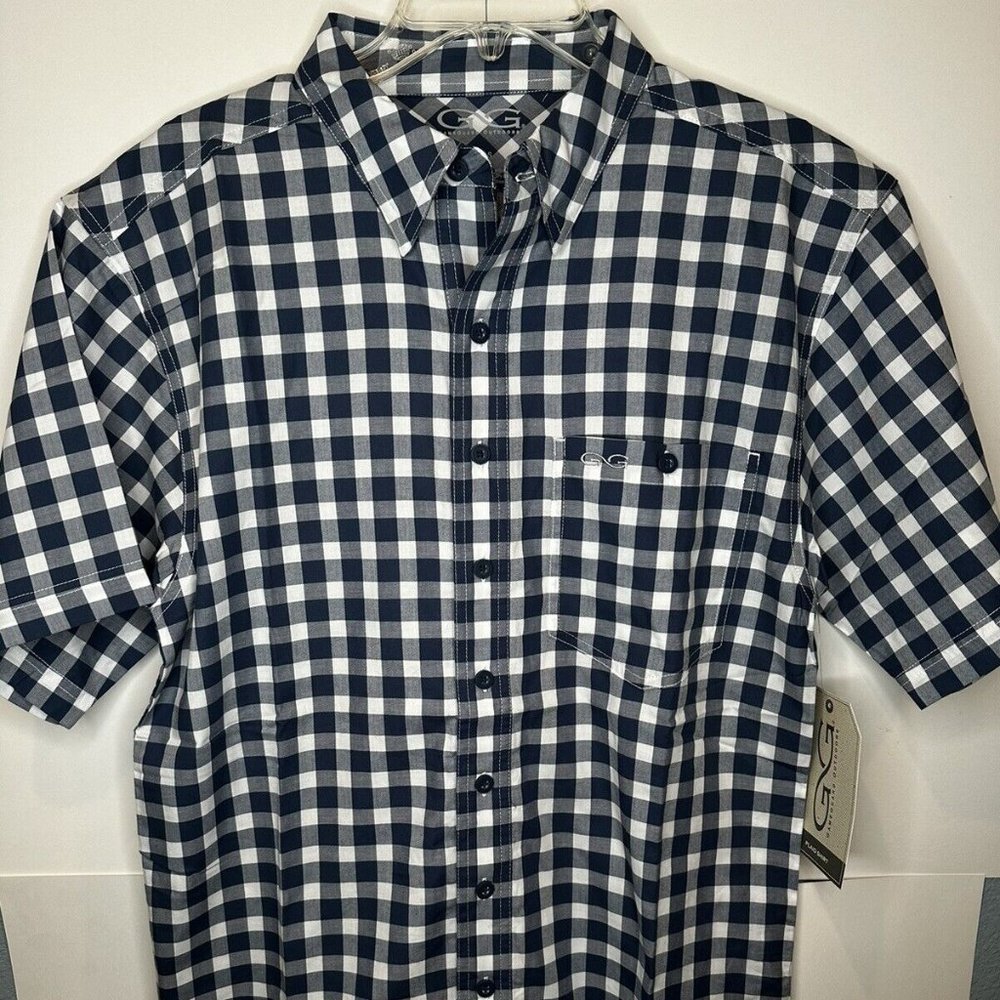 Game Guard Plaid Short Sleeve Button Down Shirt Microfiber NEW NWT Blue Small